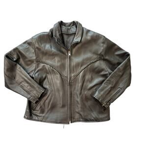Women's Leather Jacket Black Biker Jacket size XL